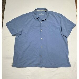 Tommy‎ Bahama Textured Shirt Mens XXXL Blue Summer Vacation 100% Silk Beach